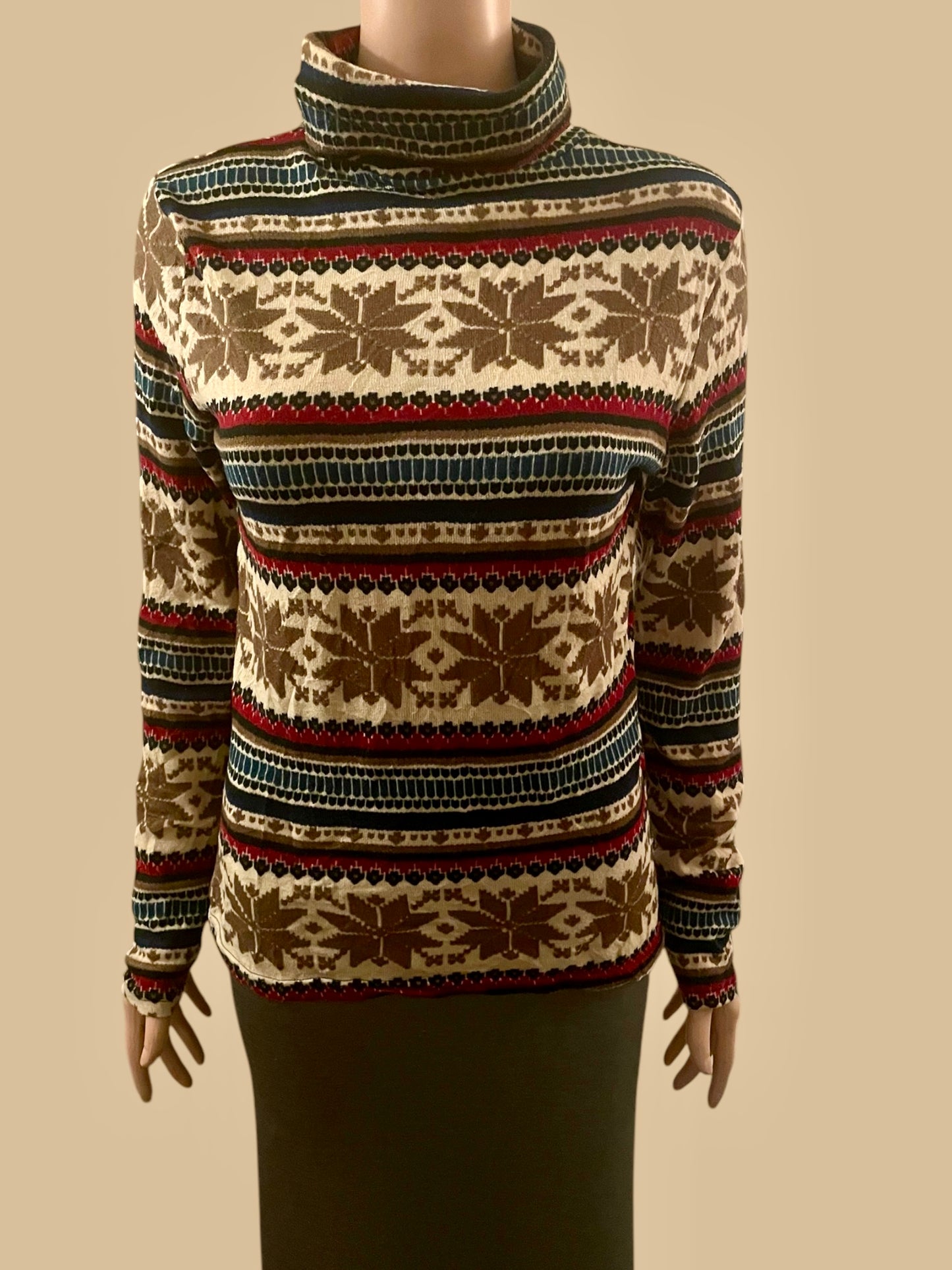 Vintage Sweater Striped Turtleneck Fair Aisle Snowflake Skivvy Vintage 90s Jumper Size M