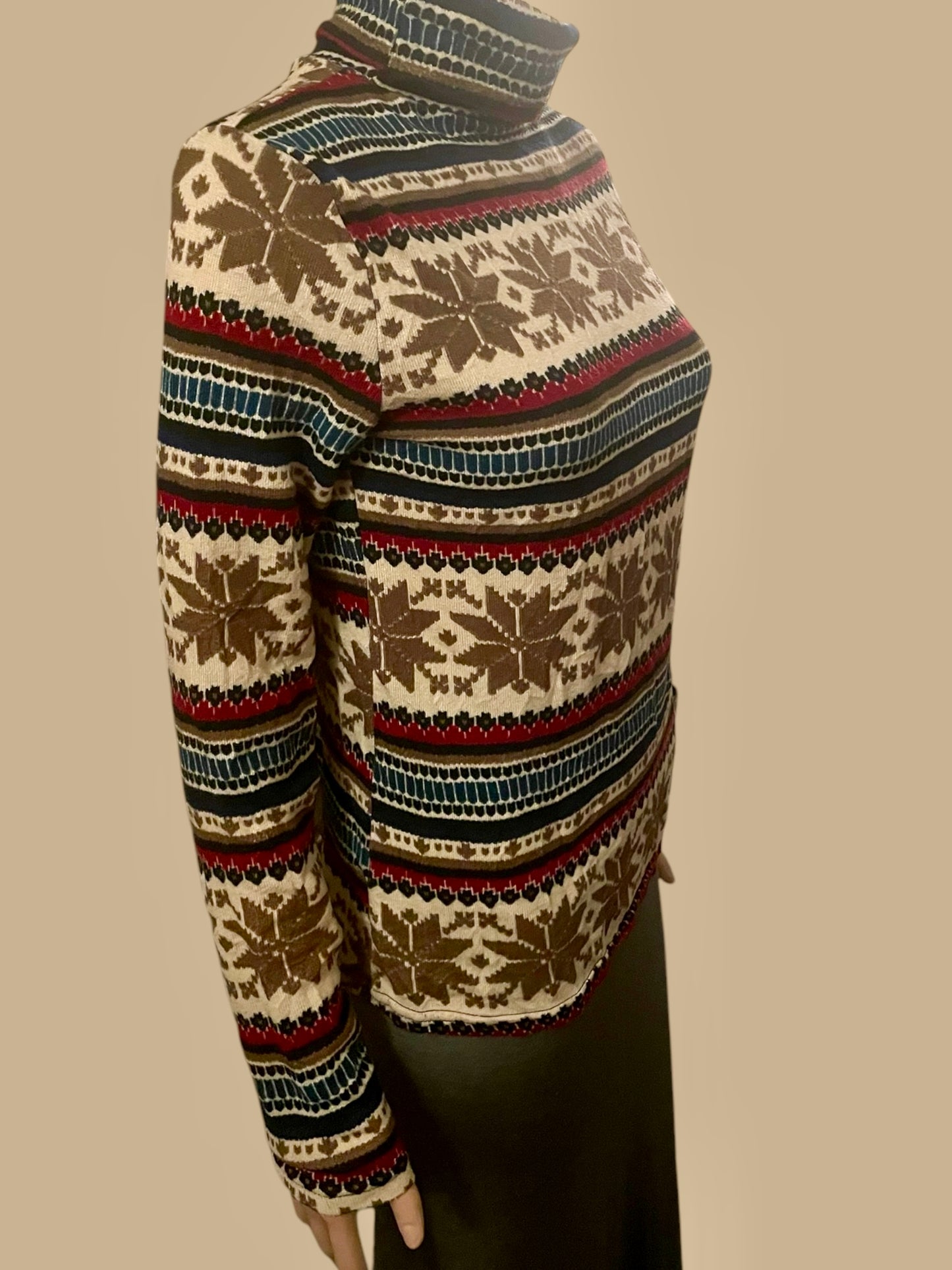 Vintage Sweater Striped Turtleneck Fair Aisle Snowflake Skivvy Vintage 90s Jumper Size M