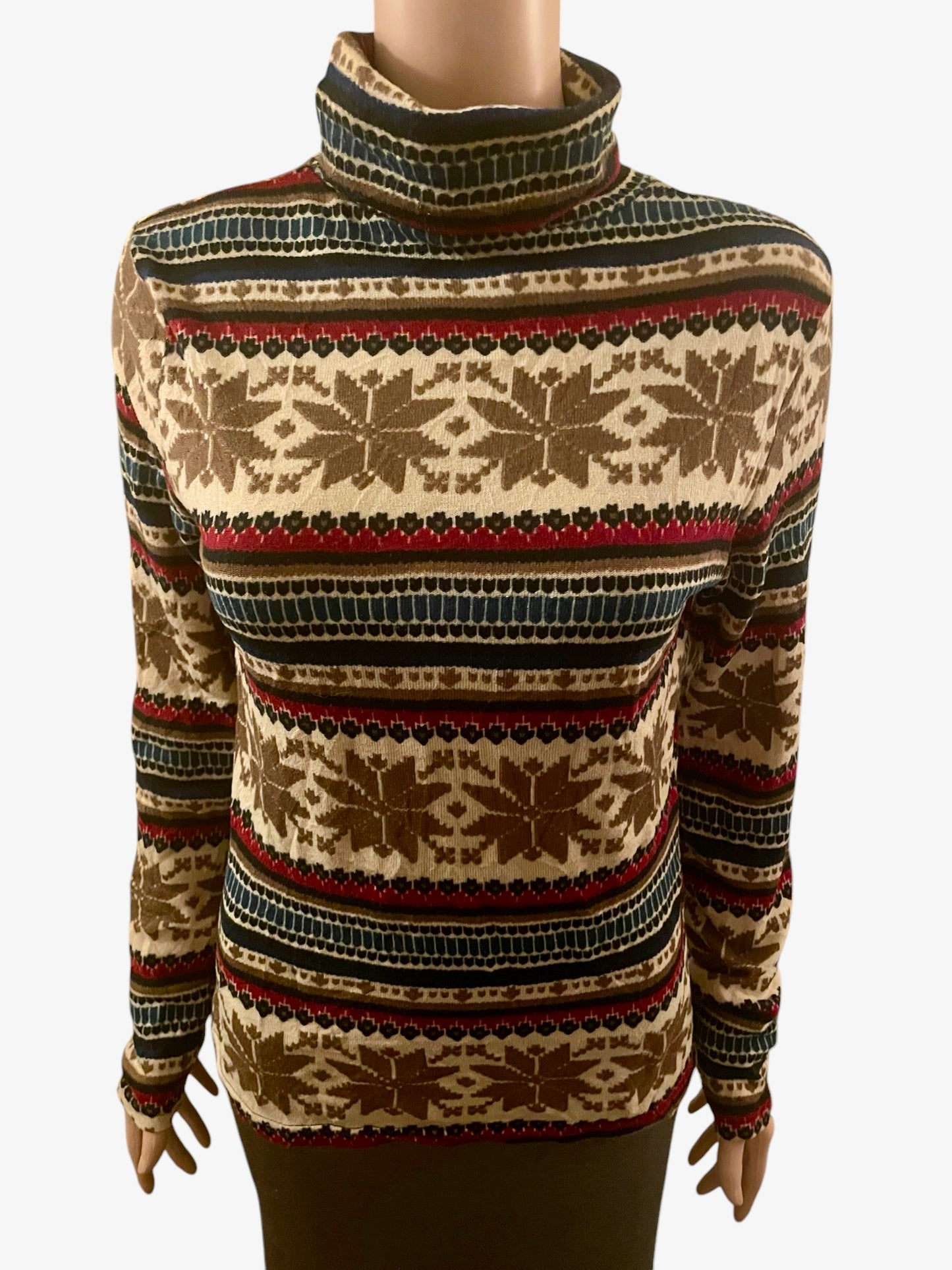 Vintage Sweater Striped Turtleneck Fair Aisle Snowflake Skivvy Vintage 90s Jumper Size M