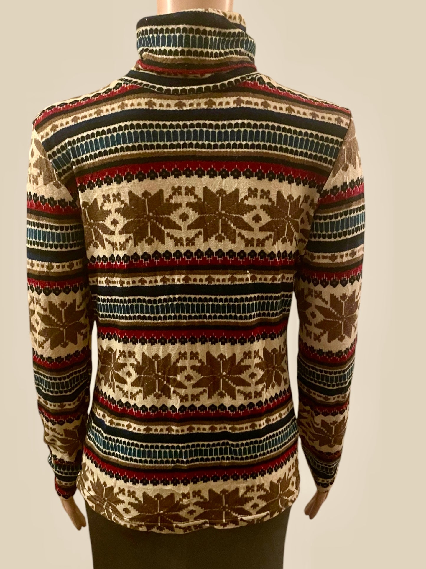 Vintage Sweater Striped Turtleneck Fair Aisle Snowflake Skivvy Vintage 90s Jumper Size M