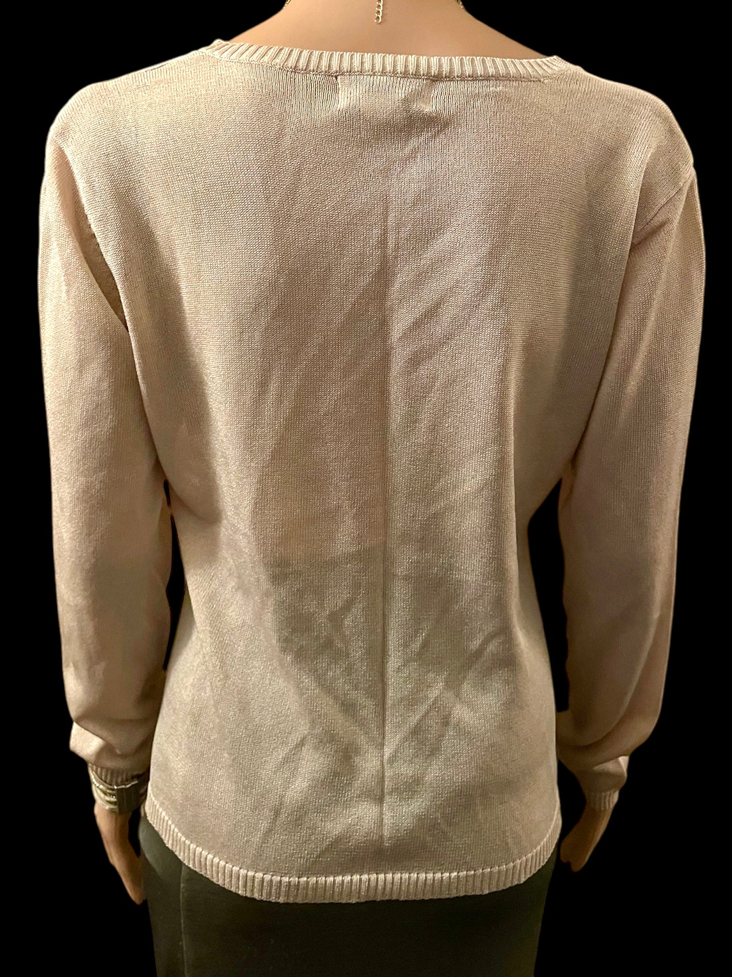 Women’s Vintage Cardigan Embroidered V Neck Cardigan Delicate Floral Detail Hand Sewn Pearl White Size small