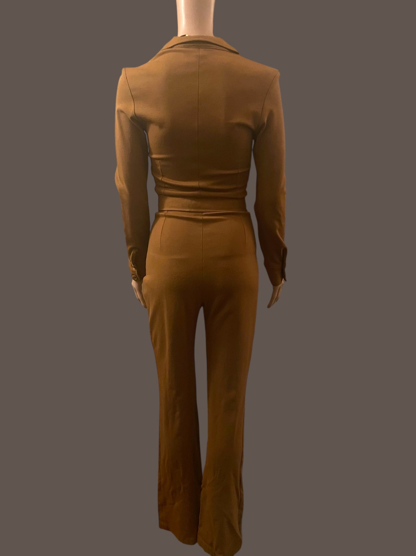 Vintage Jumpsuit 1990s Catsuit Brown Fitted Stretch Sexy 70s Boho Style Size 8 Small