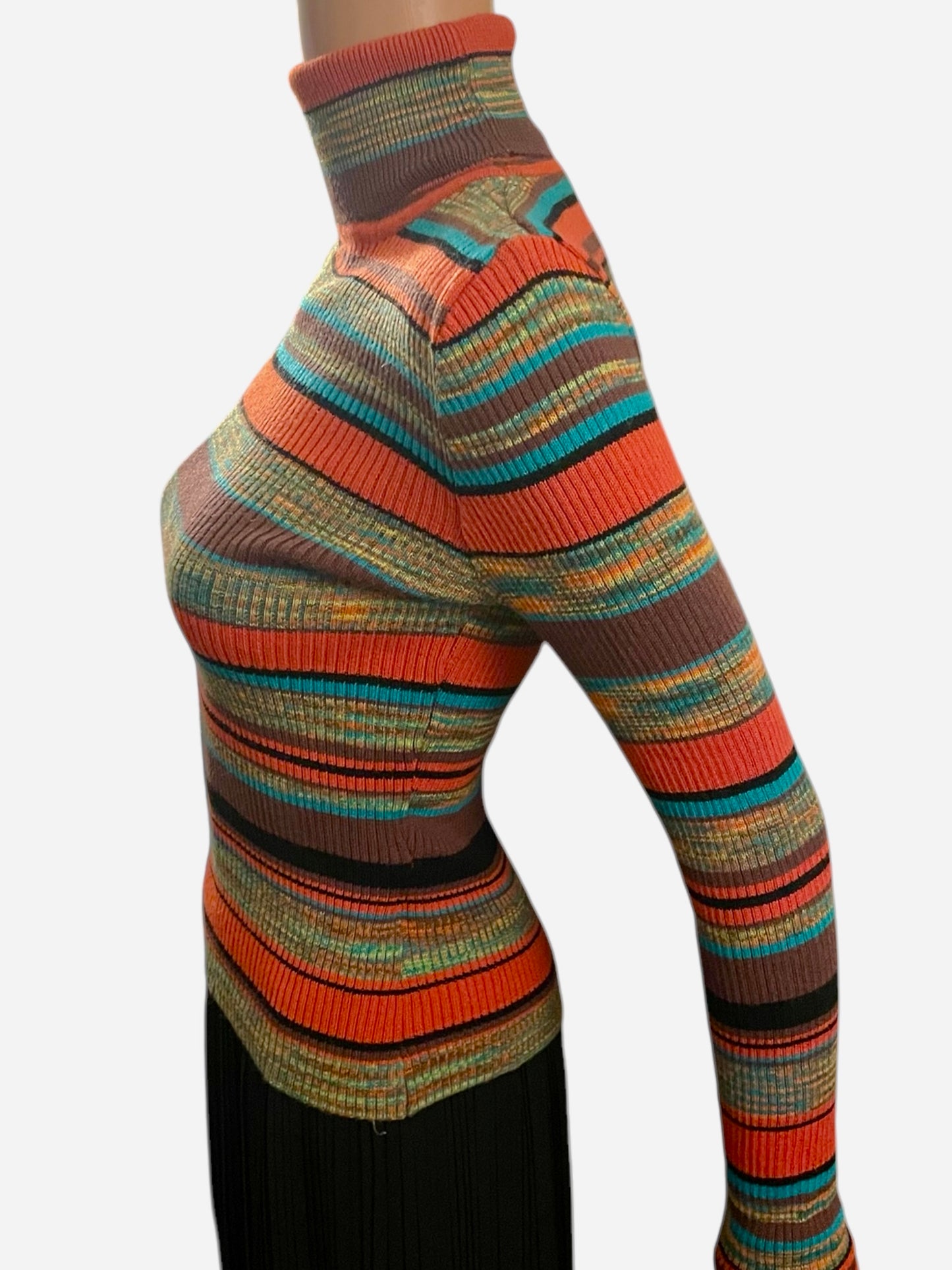 Vintage Turtleneck Striped Ribbed Skivvy Long Sleeve Vintage 80s Knitwear Retro Women’s Size Small