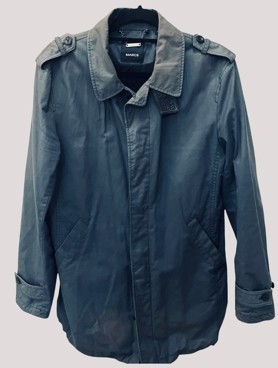 Vintage Men’s Jacket Raincoat British Millerain Coat Waxed Cotton Vintage 90s Marcs Blur Grey Size Large