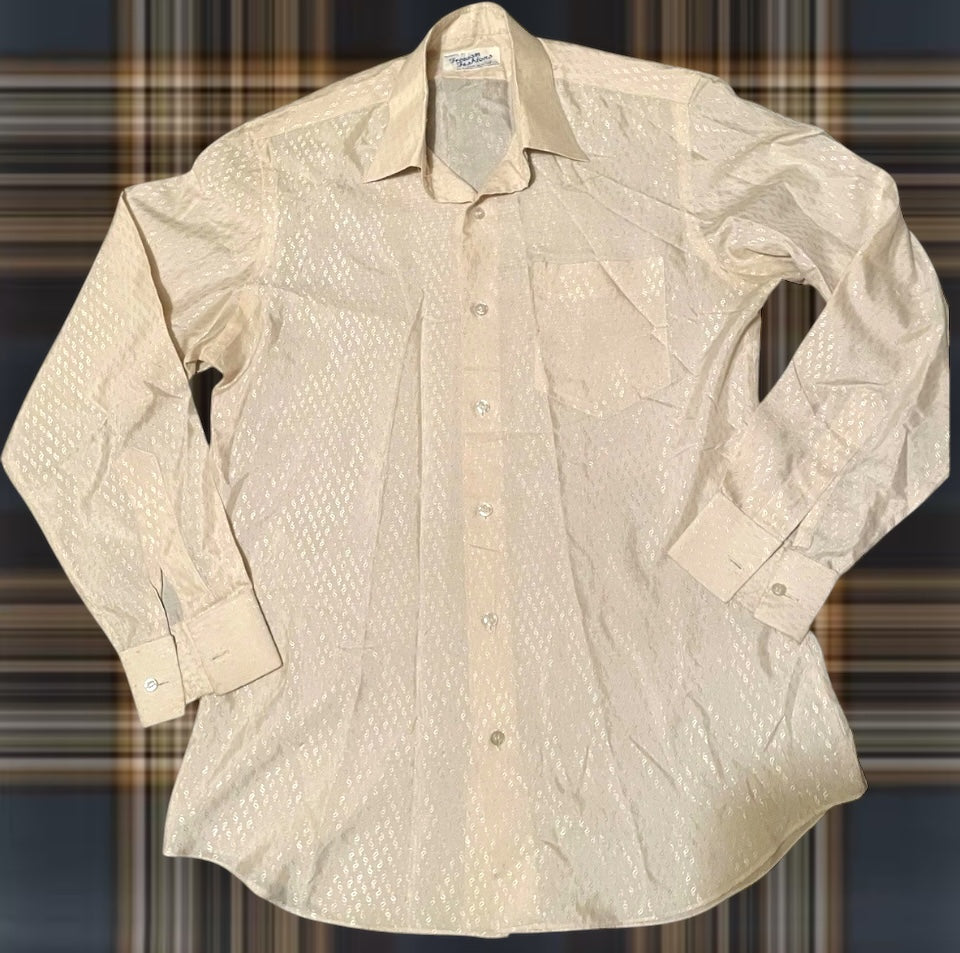 Men’s Silk Shirt Vintage 1930s Rare Single Needle pure silk tailored embossed Gatsby Off White Size L