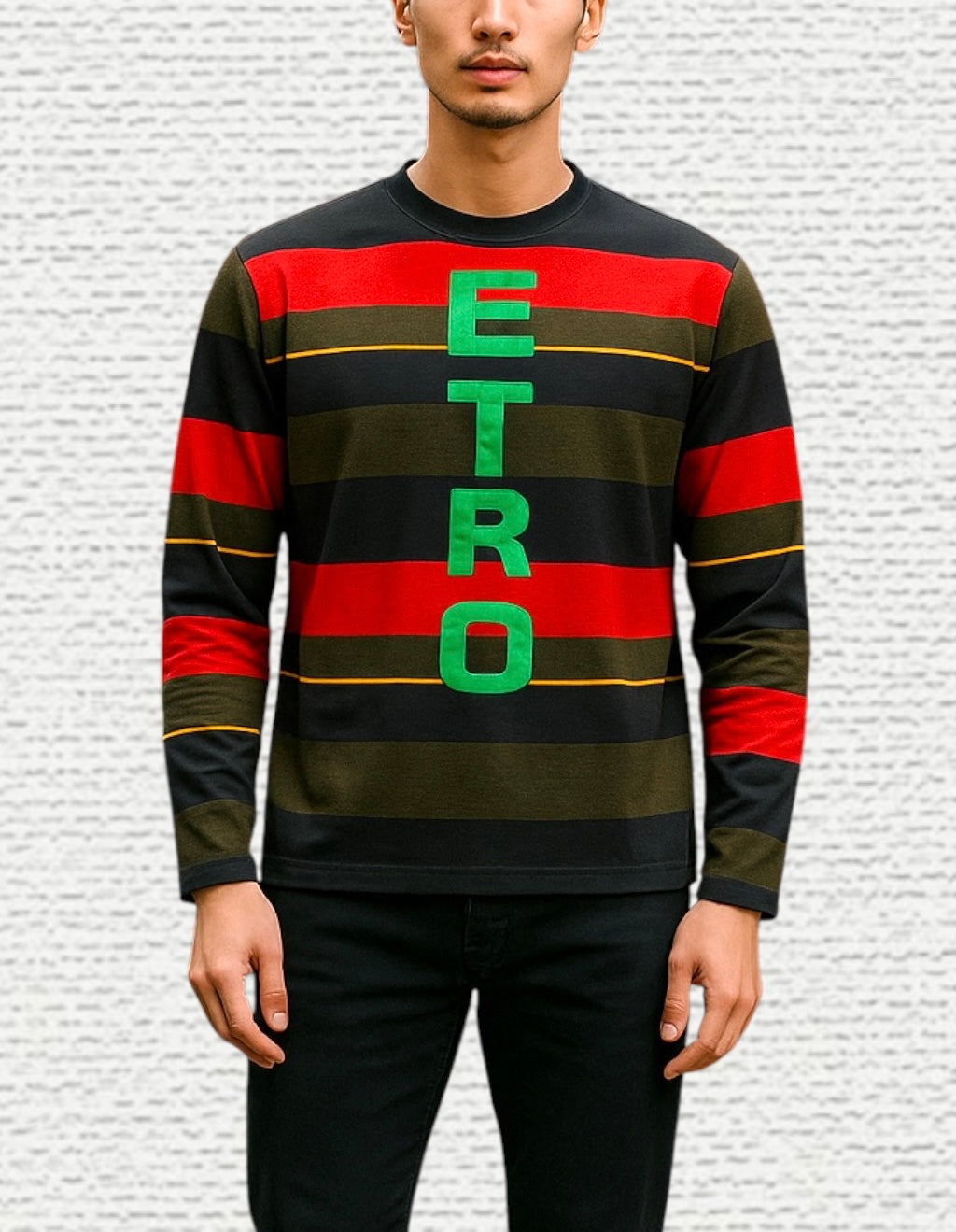 Vintage Etro Striped Long Sleeve T-Shirt Men's Sweater Vintage 90s Y2K Designer Bold Logo Size L