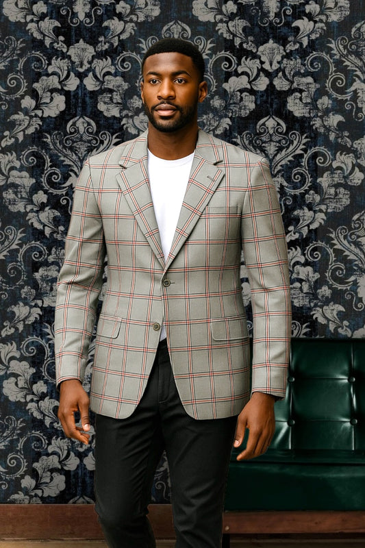 Vintage Blazer 1970s Men’s Jacket Plaid Fletcher Jones Grey Orange Plaid Sports Coat  Retro 70s Fashion Size M
