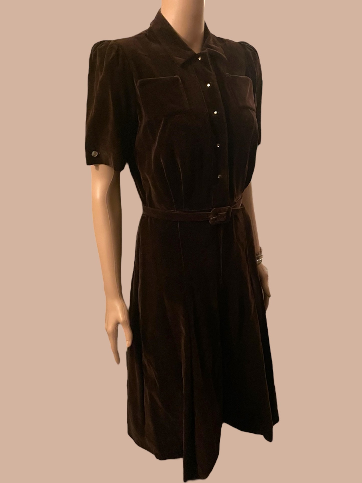 Vintage Dress 1930s Rare Art Deco Nan Westley Dress Brown Velvet Velour size Medium