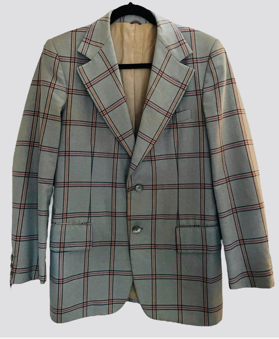 Vintage Blazer 1970s Men’s Jacket Plaid Fletcher Jones Grey Orange Plaid Sports Coat  Retro 70s Fashion Size M
