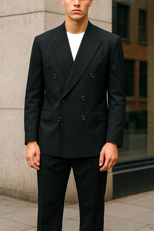 Vintage Men's Suit 1990s Double Breasted Charcoal Grey Wool Suit Tailored Roger David Size M