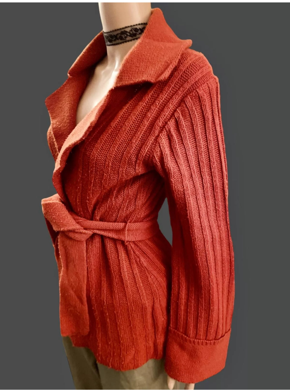 Vintage Cardigan 1950s Belted Knit Cardigan Women’s Retro Jacket Boho Chic Size M