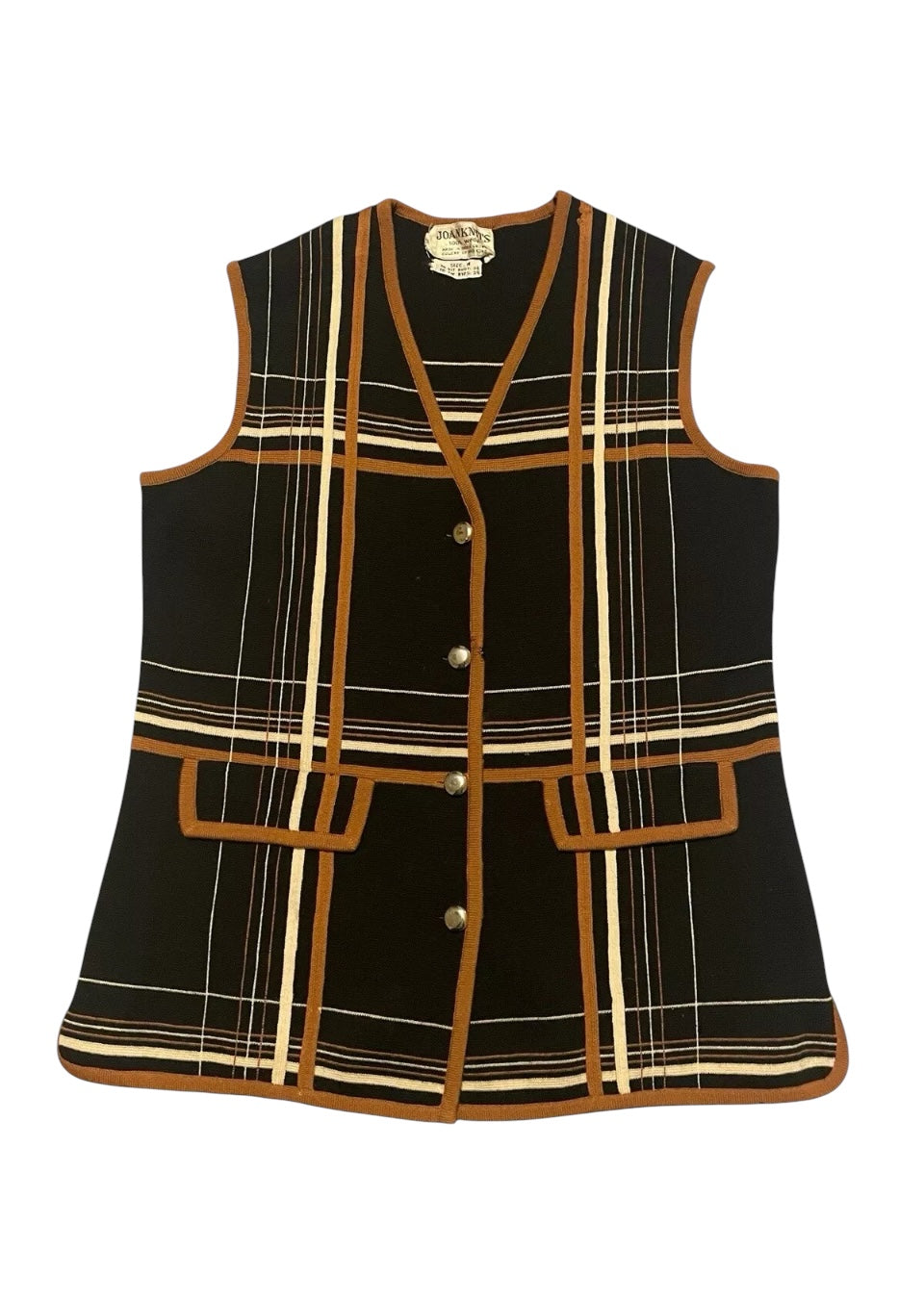 Vintage Vest 1950s Wool Vest Women’s Black Plaid Button Up Sleeveless Jacket Mod Style Atomic Era Size M