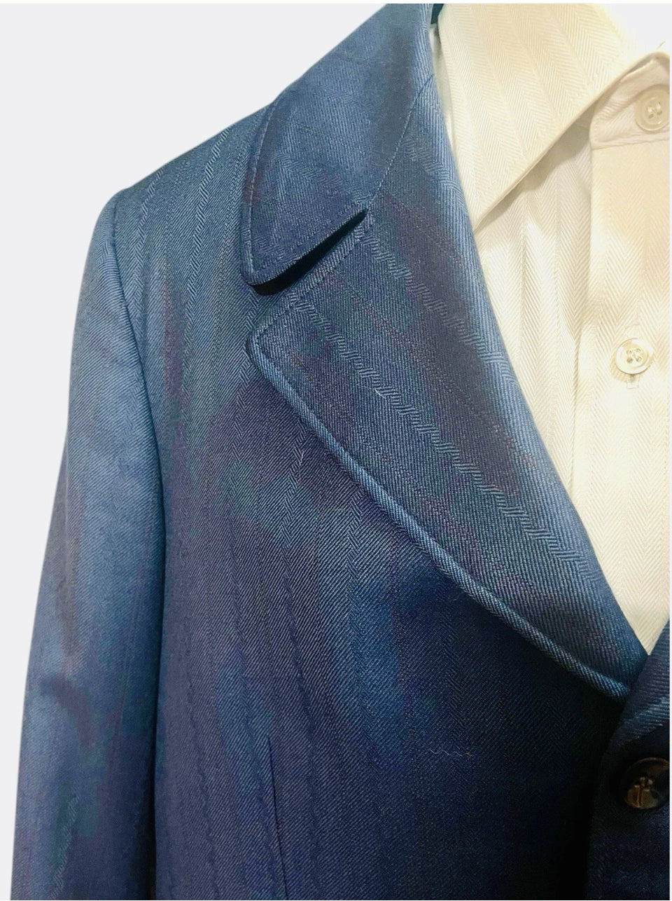 Vintage Blazer 1960s Men’s Jacket Blue Herringbone Pinstripe Tailored Retro Hipster Size M
