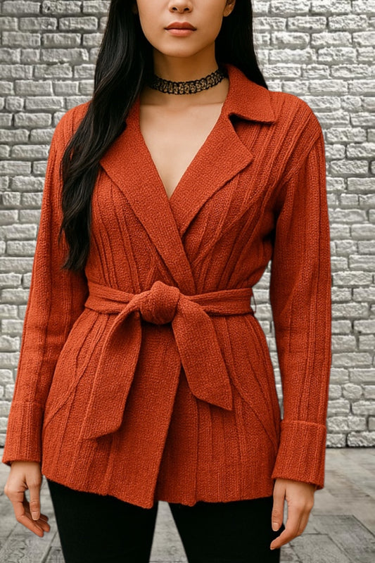 Vintage Cardigan 1950s Belted Knit Cardigan Women’s Retro Jacket Boho Chic Size M