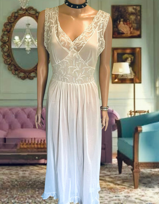Vintage White Lace Dress 1930s Embroidered Dress Sheer Swiss Waist Wedding Fairycore Size S/M