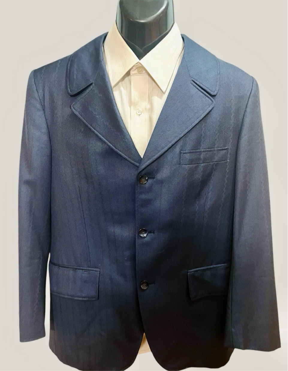 Vintage Blazer 1960s Men’s Jacket Blue Herringbone Pinstripe Tailored Retro Hipster Size M