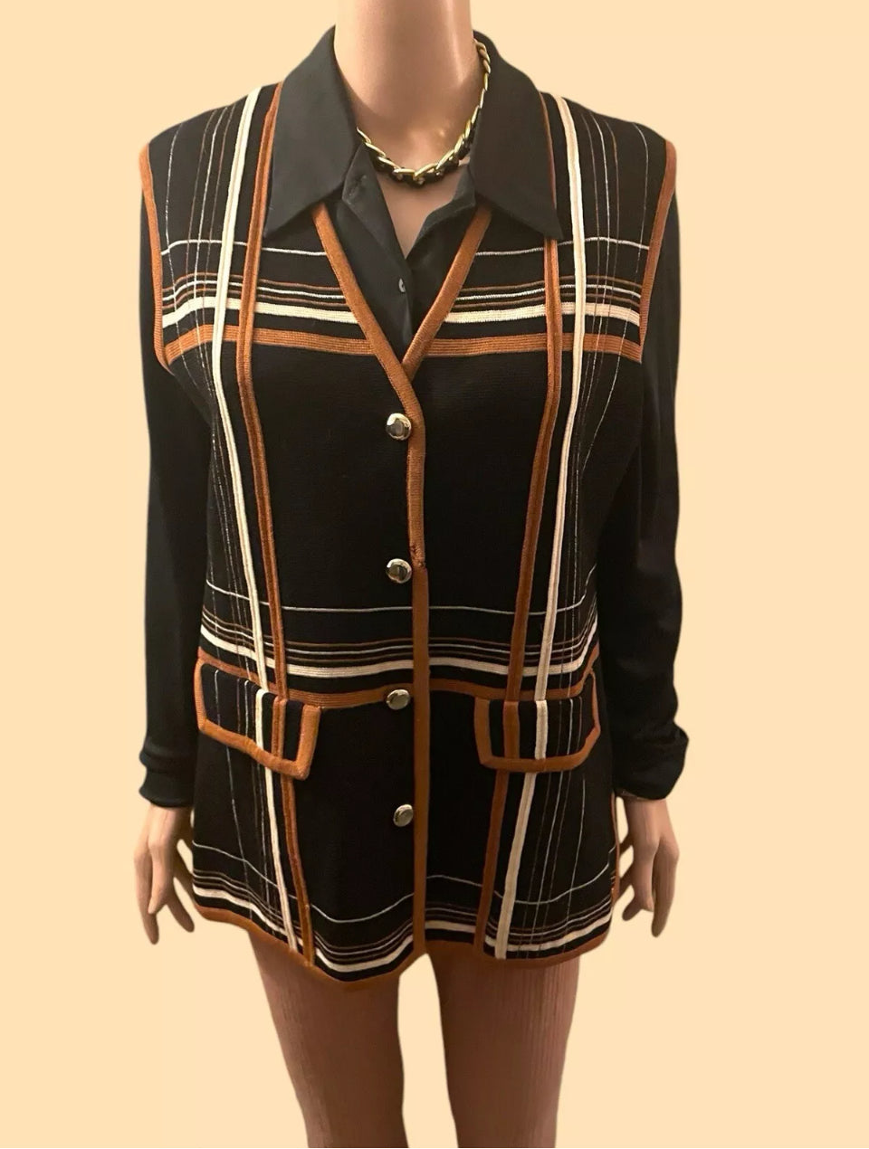 Vintage Vest 1950s Wool Vest Women’s Black Plaid Button Up Sleeveless Jacket Mod Style Atomic Era Size M