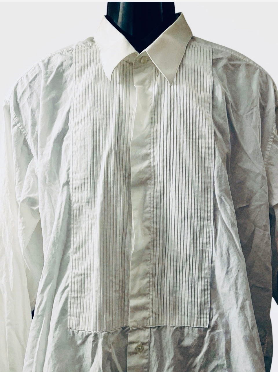 Men’s Vintage Shirt Tuxedo Shirt White Pleated Pure Cotton Classic Formal Dress Shirt XL