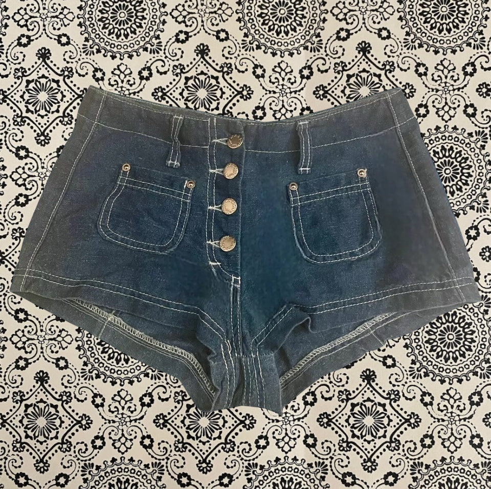 Vintage Denim Shorts 1990s Micro Shorts Vintage Dangerfield Button Fly Pockets Festival Rave Y2K Blue Size Small