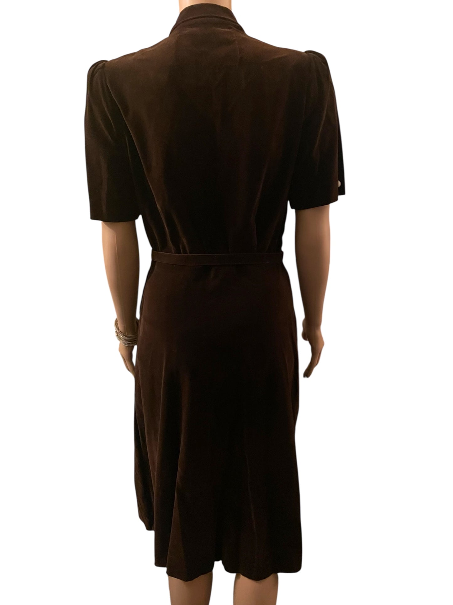 Vintage Dress 1930s Rare Art Deco Nan Westley Dress Brown Velvet Velour size Medium