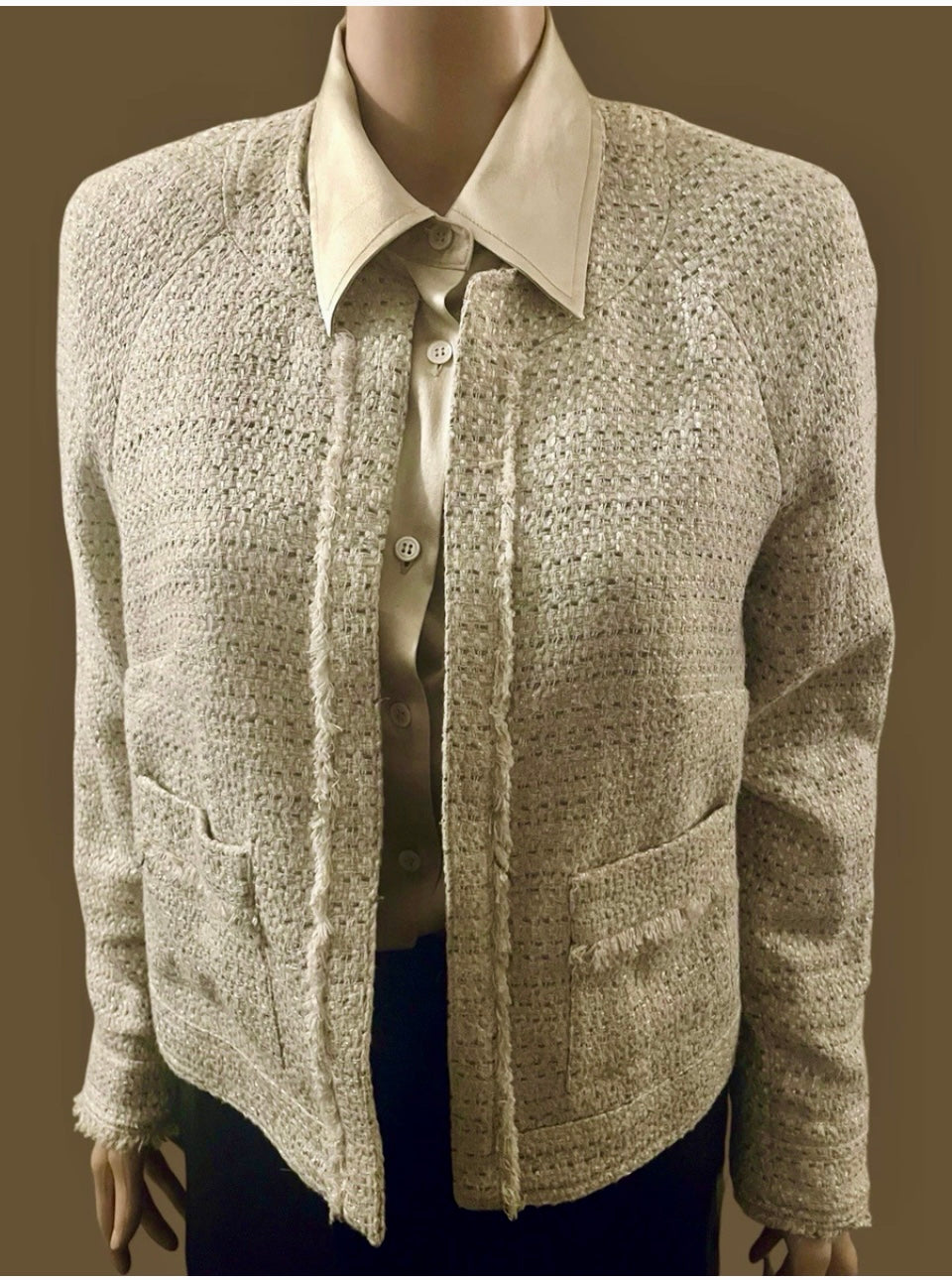 Vintage Jacket Chanel Style Jacket Boucle Tweed Tailored Designer Y2K Mango Suit Jacket Beige Cream Cardigan Blazer