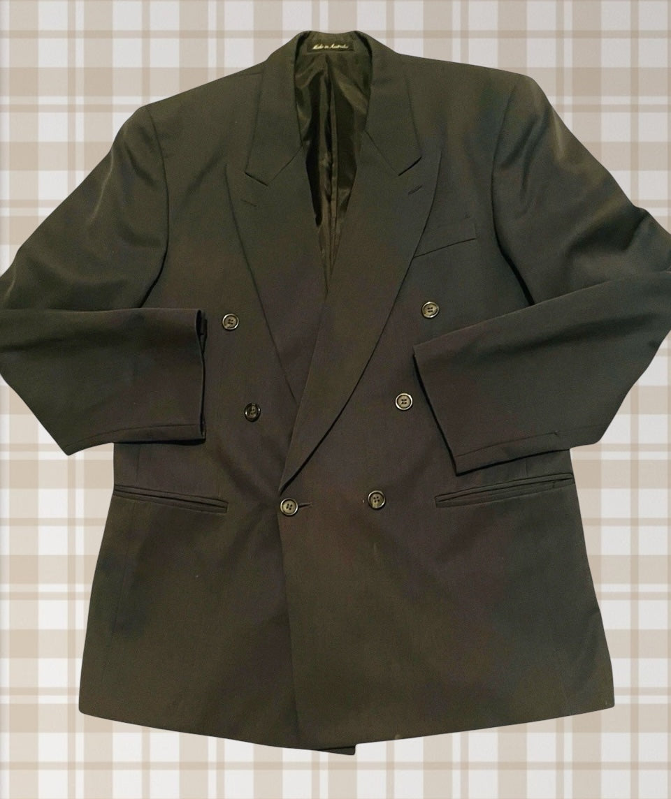 Vintage Men's Suit 1990s Double Breasted Charcoal Grey Wool Suit Tailored Roger David Size M