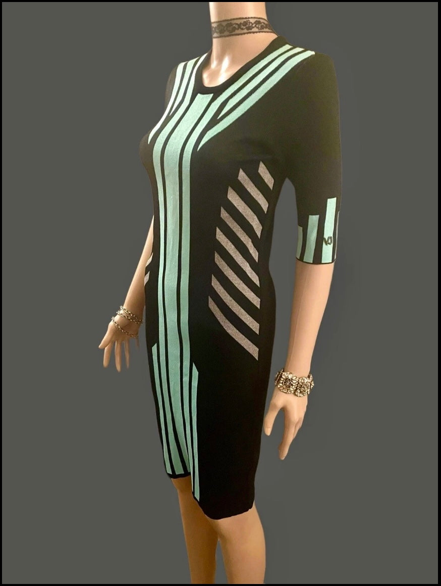 Versace Dress Vintage 1990s Y2K Bodycon Dress Geometric Futuristic Party Dress Stretch Knit Size XS