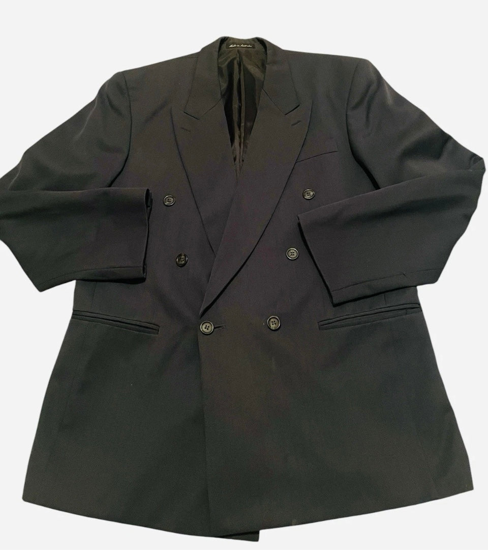 Vintage Men's Suit 1990s Double Breasted Charcoal Grey Wool Suit Tailored Roger David Size M