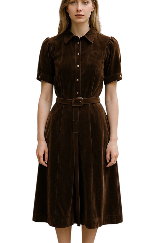 Vintage Dress 1930s Rare Art Deco Nan Westley Dress Brown Velvet Velour size Medium