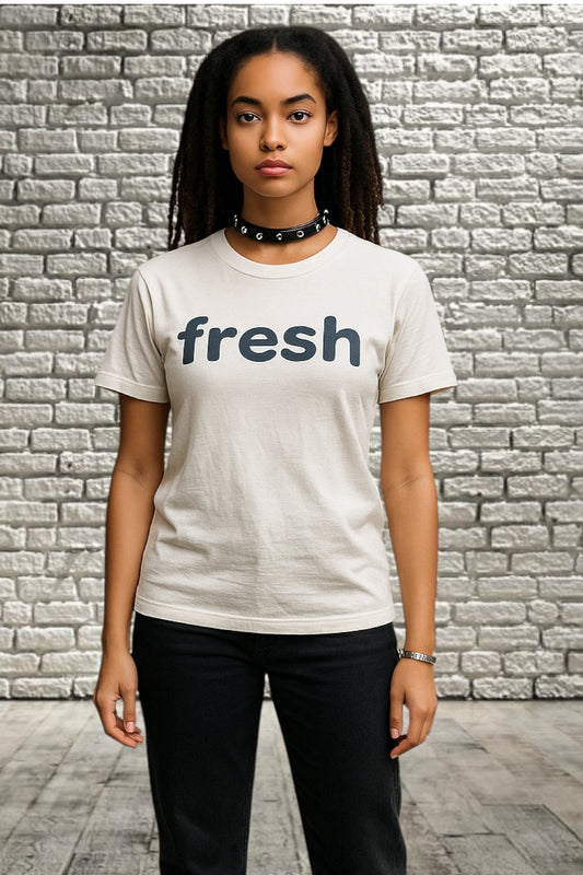 Vintage T Shirt 1990s Baby Tee Rare Single Stitch White Spell out Fresh Authentic 90s Rave Culture Short Sleeve Size Small