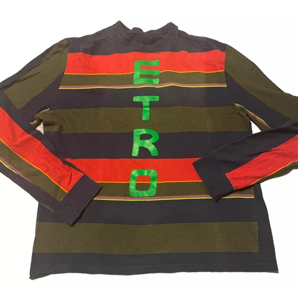 Vintage Etro Striped Long Sleeve T-Shirt Men's Sweater Vintage 90s Y2K Designer Bold Logo Size L