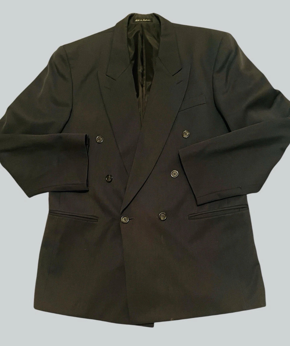 Vintage Men's Suit 1990s Double Breasted Charcoal Grey Wool Suit Tailored Roger David Size M