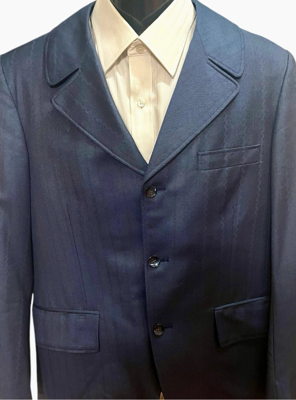 Vintage Blazer 1960s Men’s Jacket Blue Herringbone Pinstripe Tailored Retro Hipster Size M