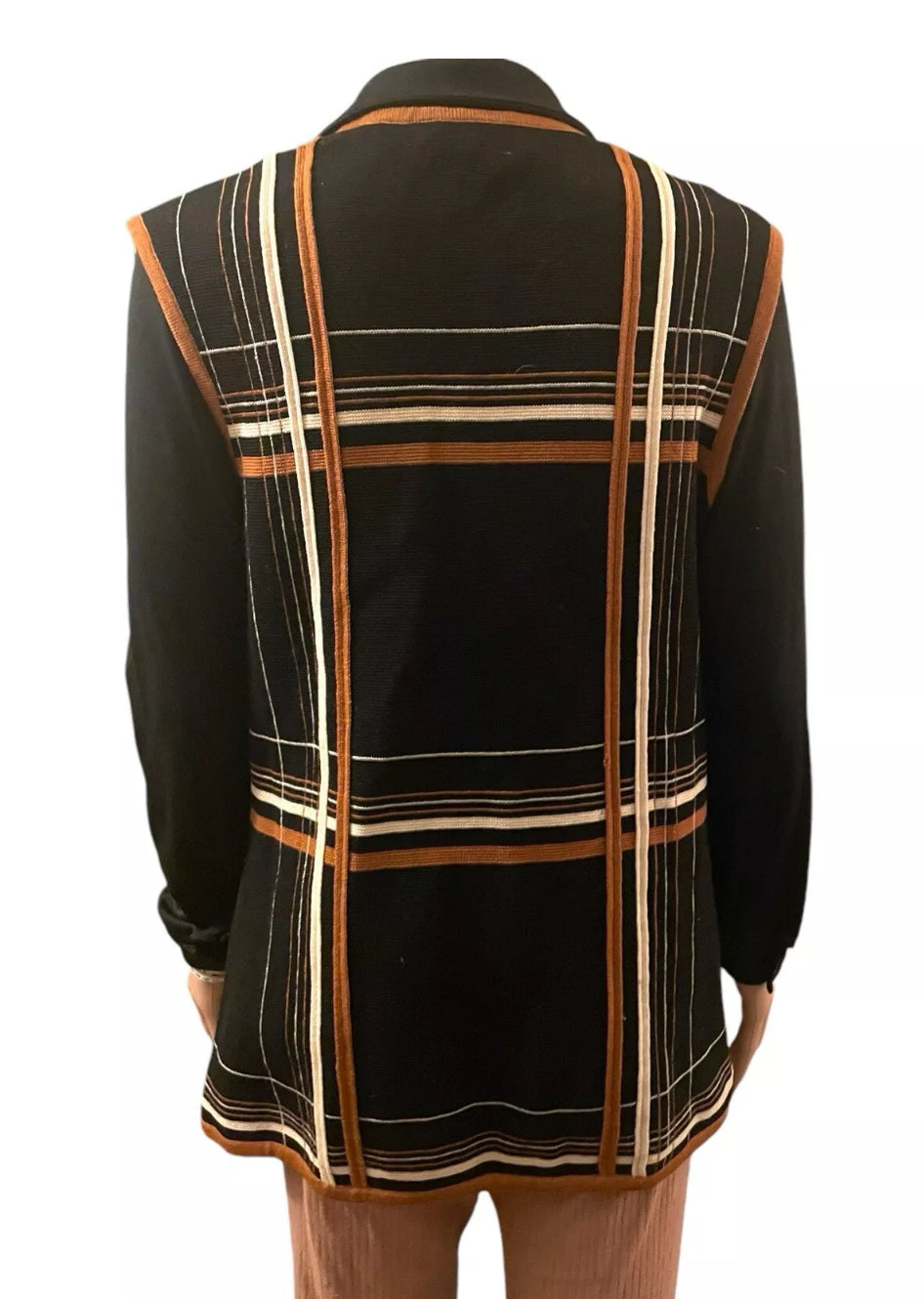 Vintage Vest 1950s Wool Vest Women’s Black Plaid Button Up Sleeveless Jacket Mod Style Atomic Era Size M