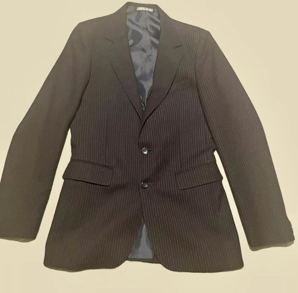 Vintage 1970s Blazer Men's Vintage Jacket Peter Brown Oxford Street Tailored Pinstripe Navy Blazer Pure Wool Size Medium