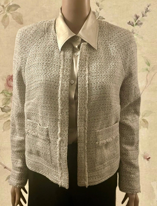 Vintage Jacket Chanel Style Jacket Boucle Tweed Tailored Designer Y2K Mango Suit Jacket Beige Cream Cardigan Blazer