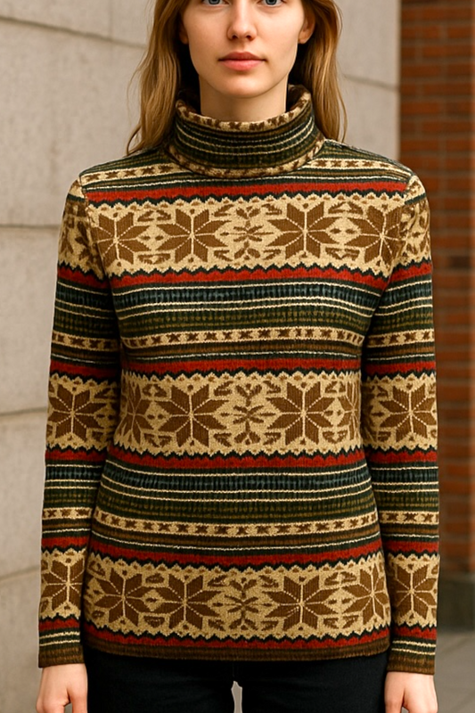 Vintage Sweater Striped Turtleneck Fair Aisle Snowflake Skivvy Vintage 90s Jumper Size M