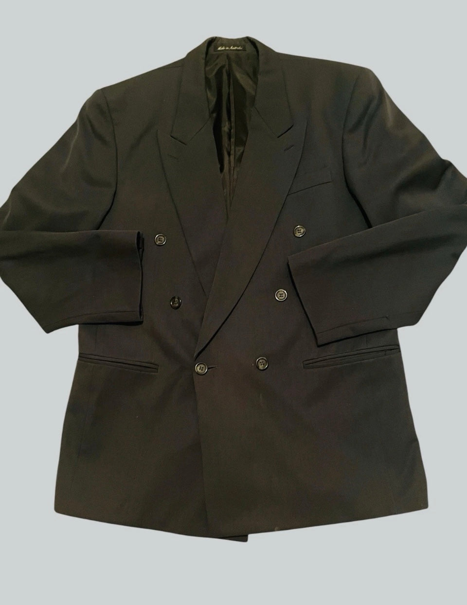 Vintage Men's Suit 1990s Double Breasted Charcoal Grey Wool Suit Tailored Roger David Size M