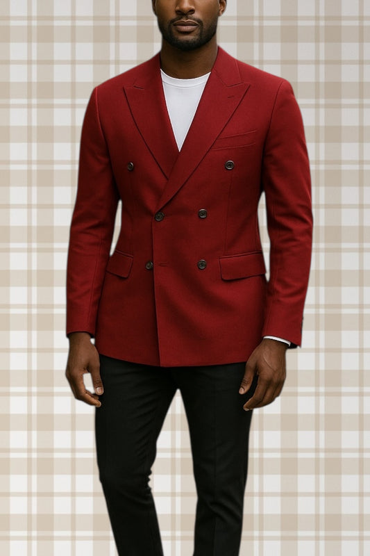 Men’s Vintage Double Breasted Blazer Mens Jacket Burgundy Pure Wool Felt Tailored Boss Energy Size L