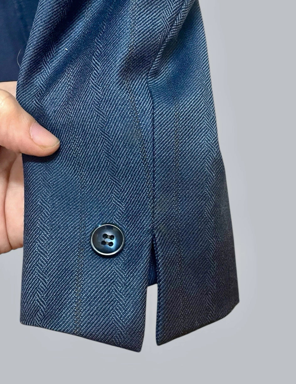 Vintage Blazer 1960s Men’s Jacket Blue Herringbone Pinstripe Tailored Retro Hipster Size M