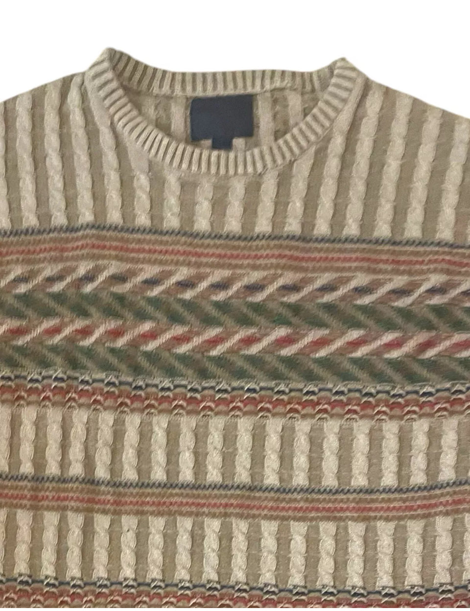 Men's Vintage Sweater Mens Coogi style jumper Cable Hand Knit preppy Grunge Fair isle Nordic Brown XL