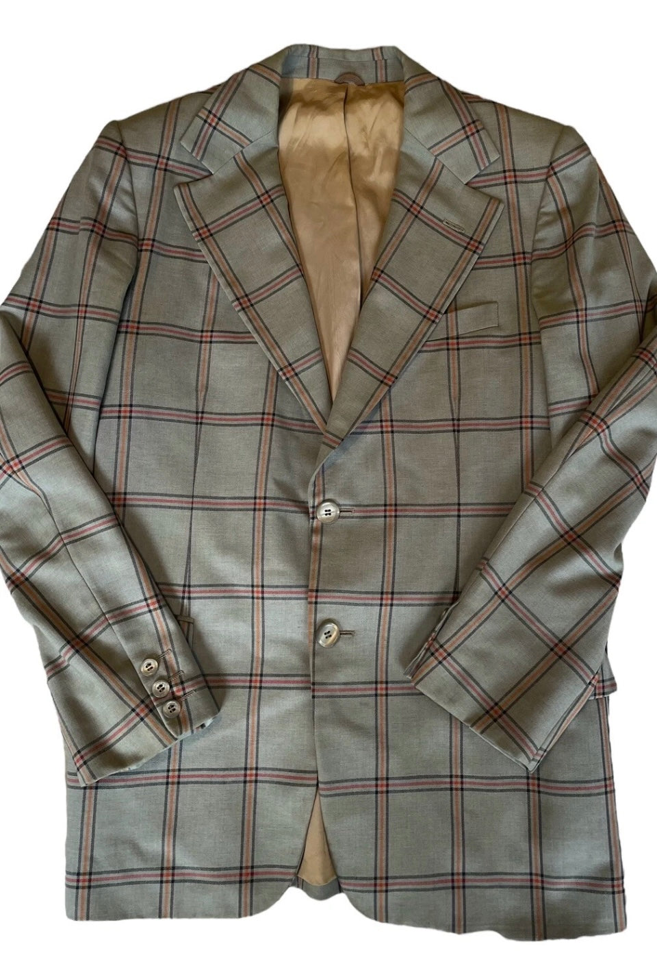 Vintage Blazer 1970s Men’s Jacket Plaid Fletcher Jones Grey Orange Plaid Sports Coat  Retro 70s Fashion Size M