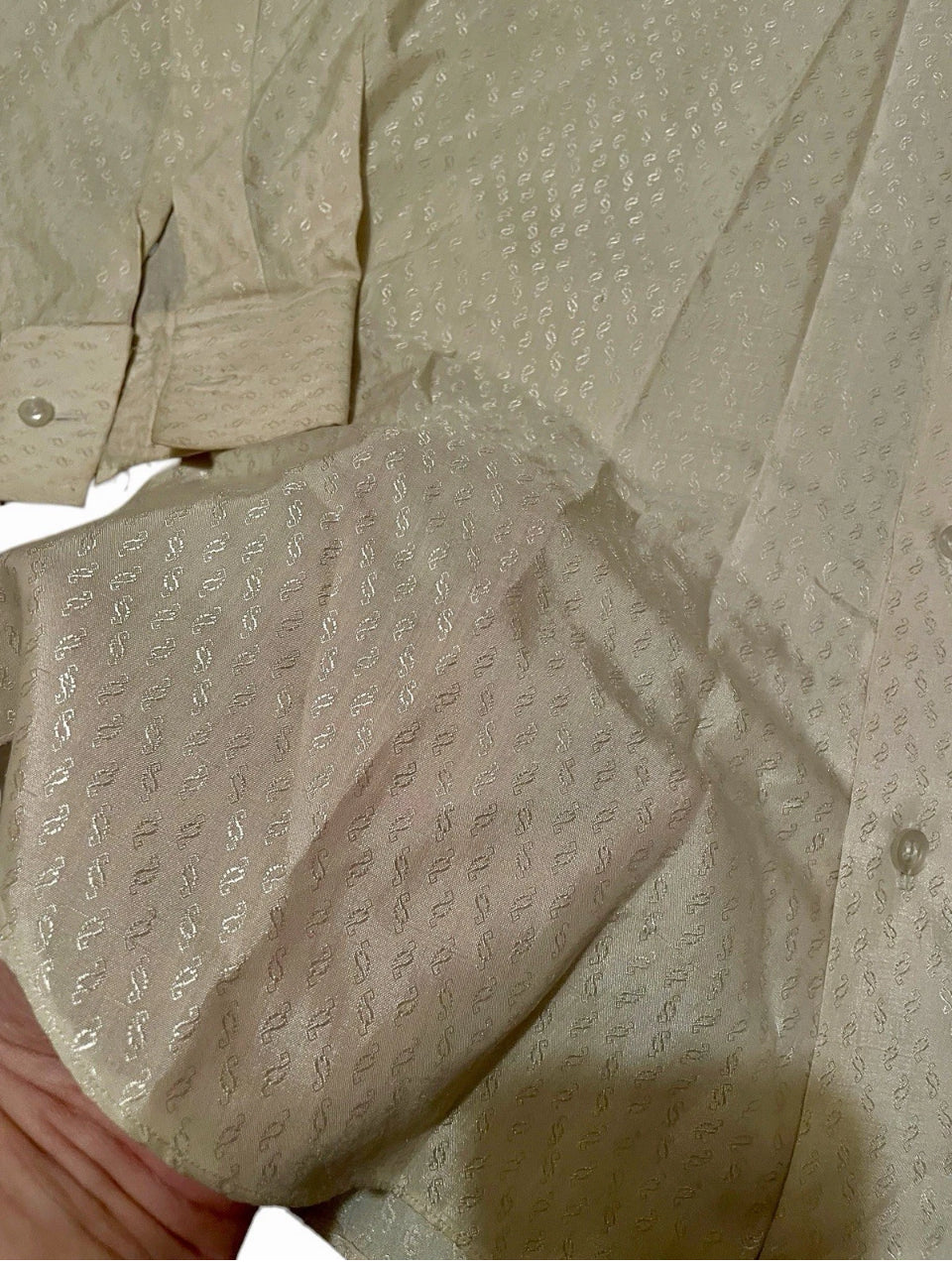 Men’s Silk Shirt Vintage 1930s Rare Single Needle pure silk tailored embossed Gatsby Off White Size L