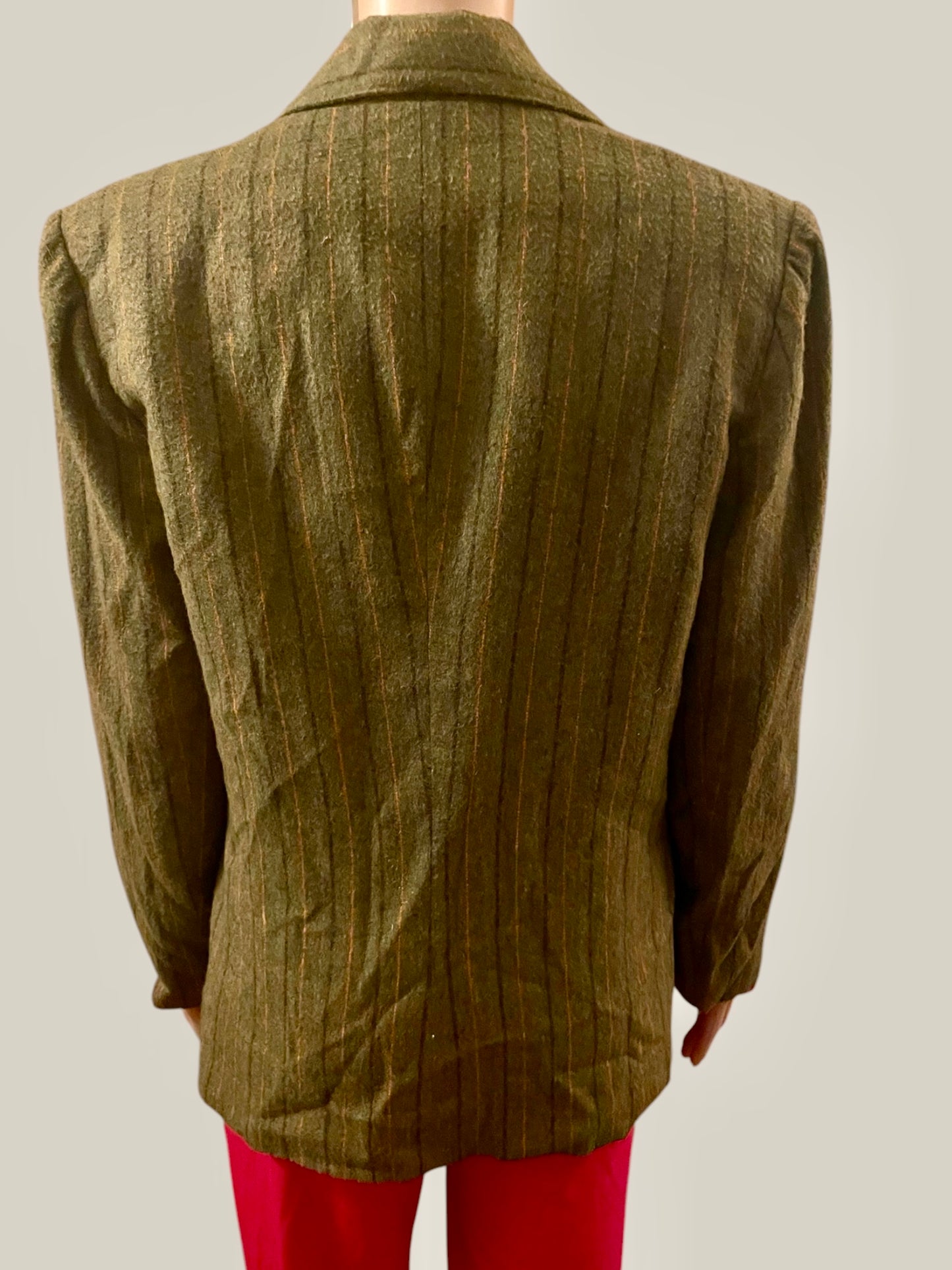 Vintage Blazer Women’s 1920s Striped Jacket Wool Felt Classic Tailored Jacket Khaki Size M