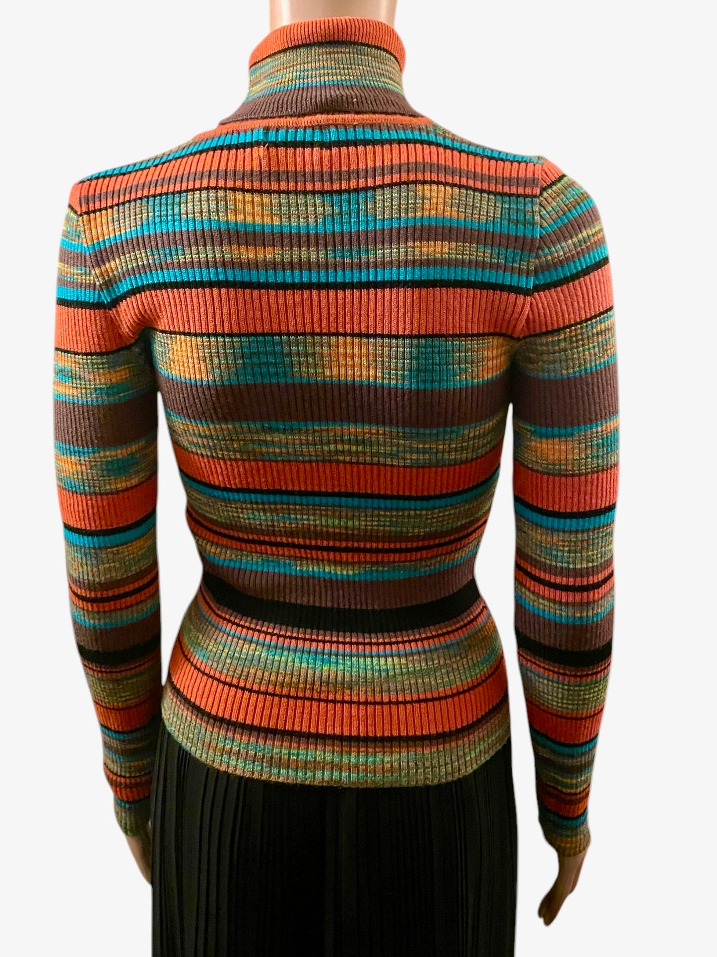 Vintage Turtleneck Striped Ribbed Skivvy Long Sleeve Vintage 80s Knitwear Retro Women’s Size Small