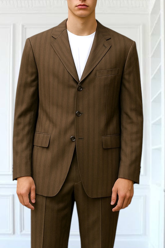 Men's Designer Suit Kenzo Homme Vintage Suit 1990s Y2K Wool Silk  Single Breasted brown burgundy pinstripe Tailored Size XL